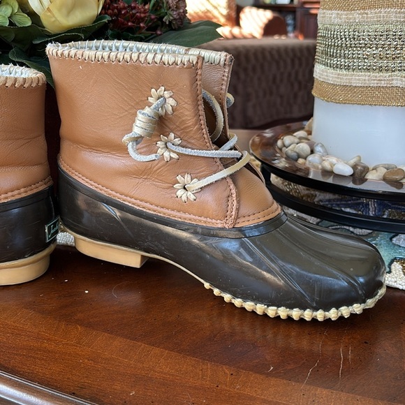 Jack Rogers Chloe Duck Classic Rain Boots Lace Up Leather Rubber Waterproof - Picture 10 of 15